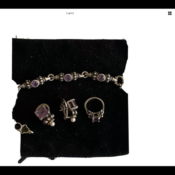 Lagos caviar amethysts  set earrings, bracelet & ring 7 - Picture 4 of 12